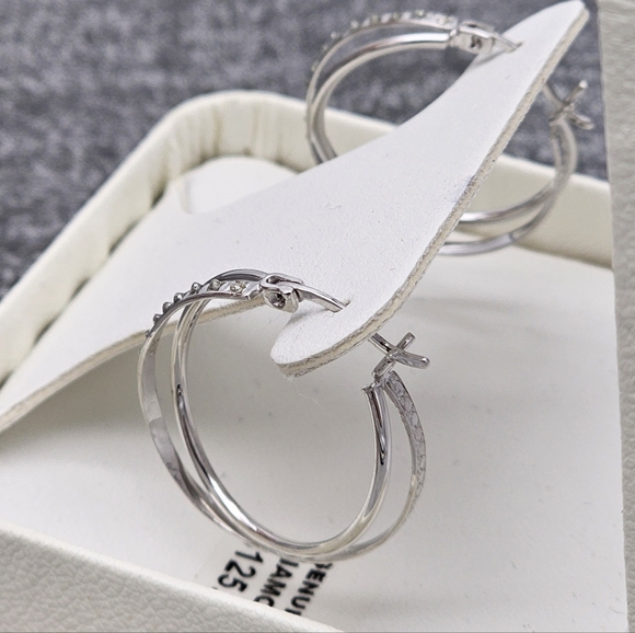 Diamond Mystique Double Hoop Sterling Silver Diamond Earrings - Picture 4 of 4
